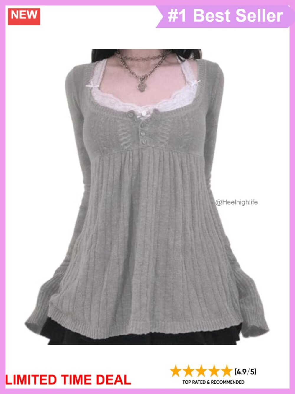 Women Vintage Button Front Knit Sweater Retro Y2K Fairy Grunge Top